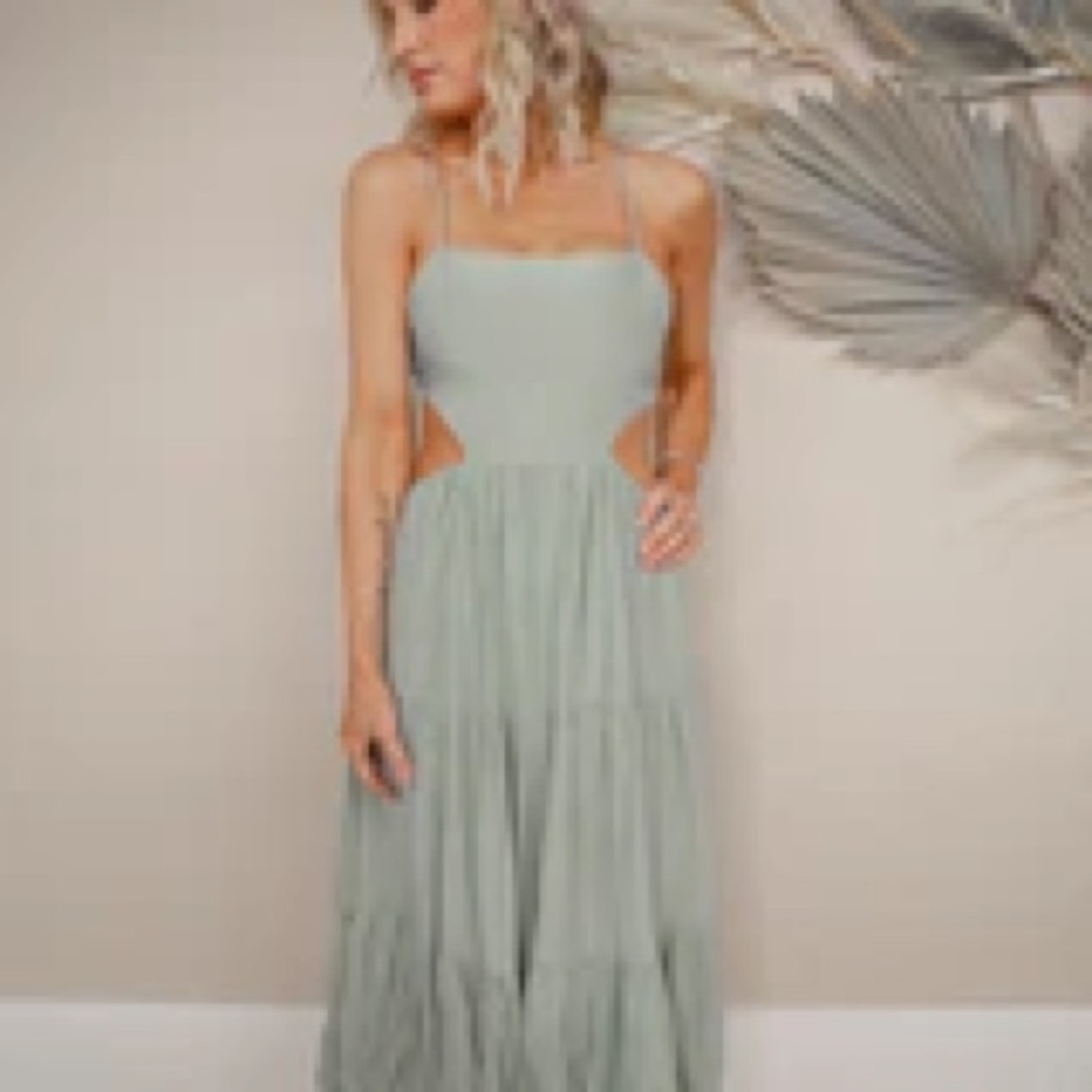 SOLD. Rose&Remington Sage Green Midi Dress Open Back